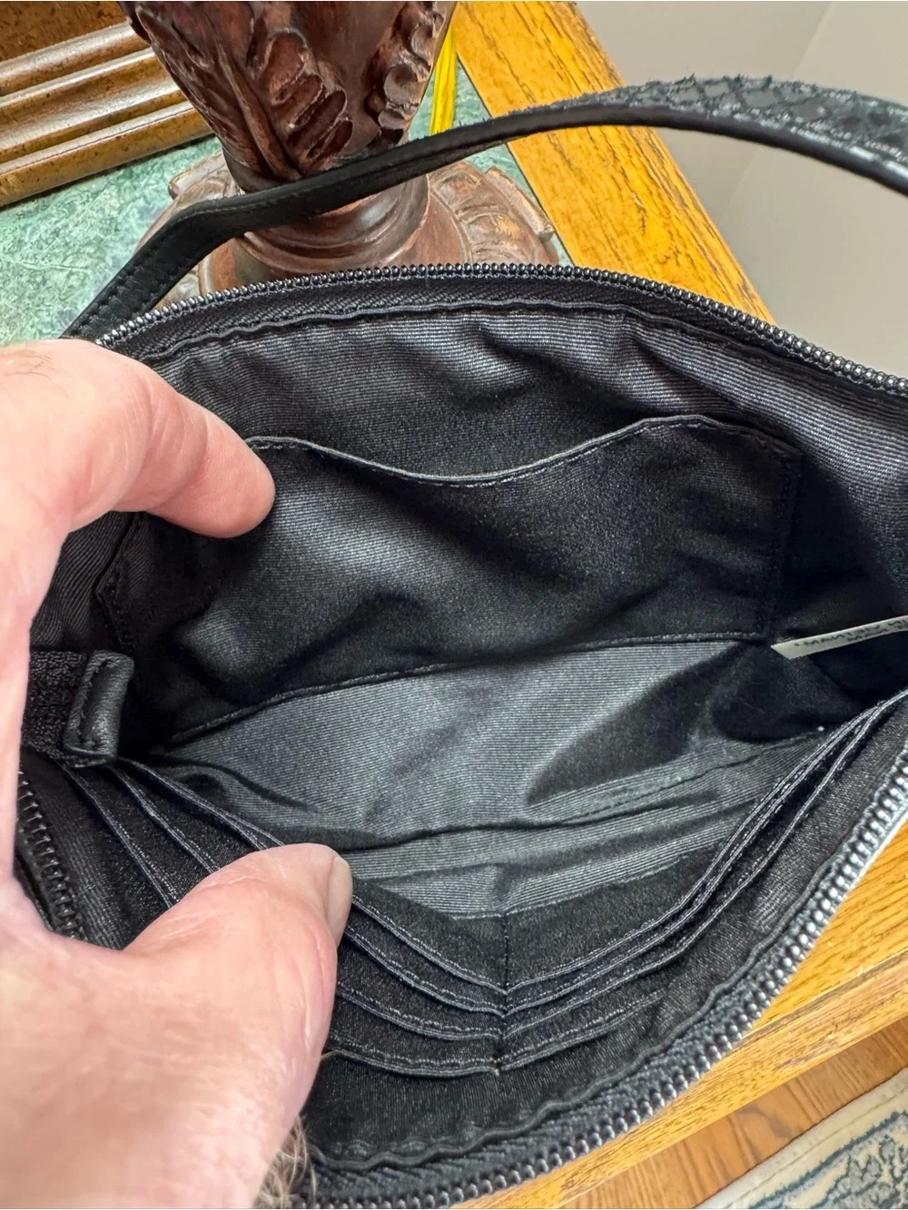 Coach Black Leather Wristlet Clutch with Python Trim